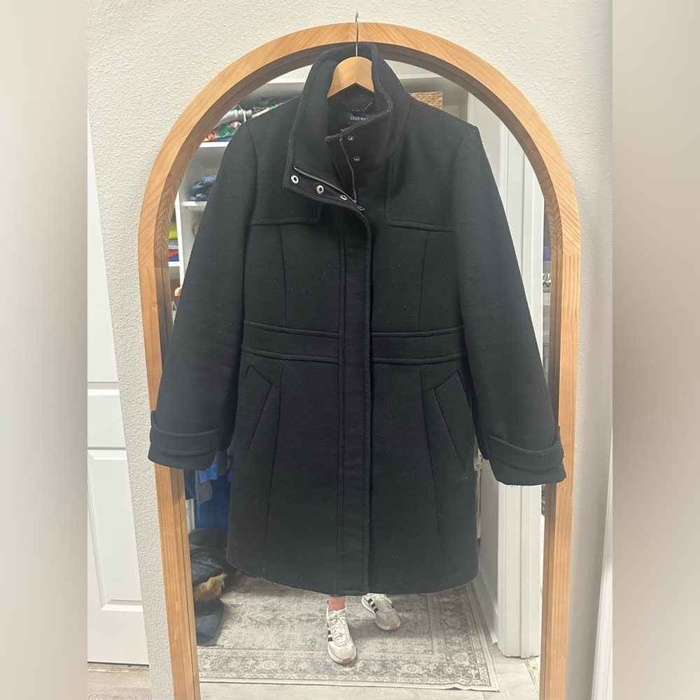 Cole Haan Black Pea Coat Wool Blend